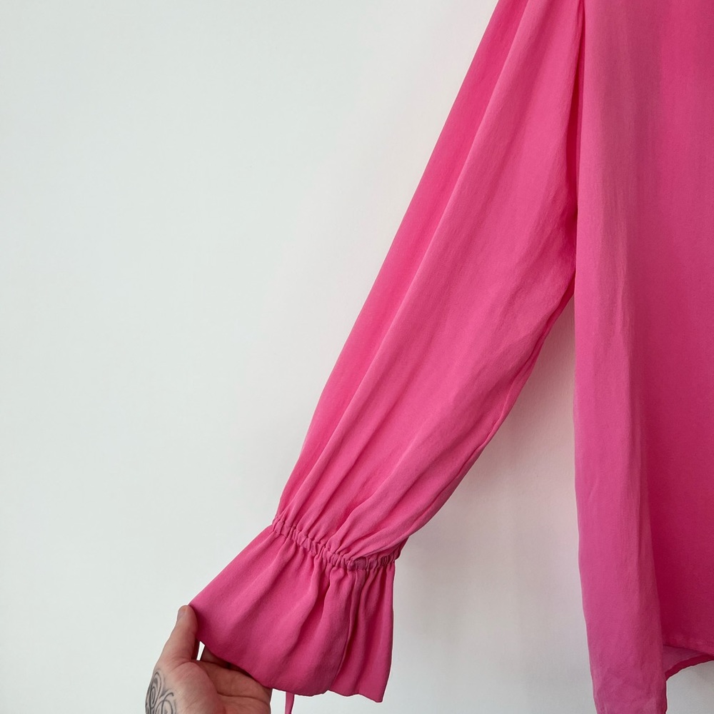 Etro Pink 100% Silk Ruffled Neckline Oversized Button Up Tie Blouse UK L - Picture 5 of 15